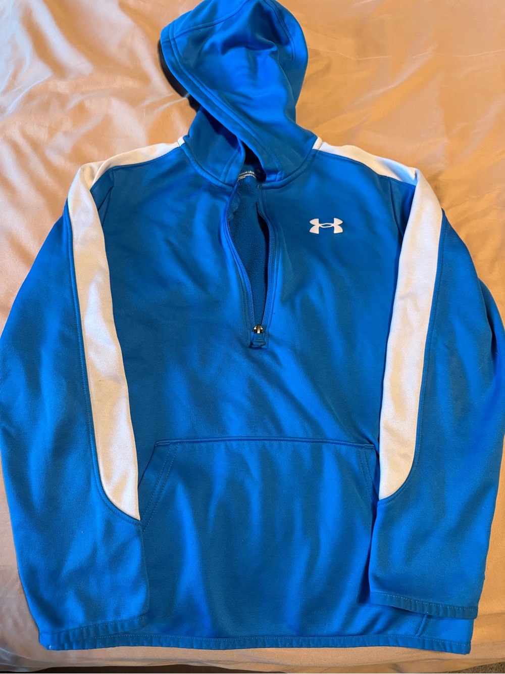 Under Armour Blue Half-Zip Hooded Pullover with White Accents